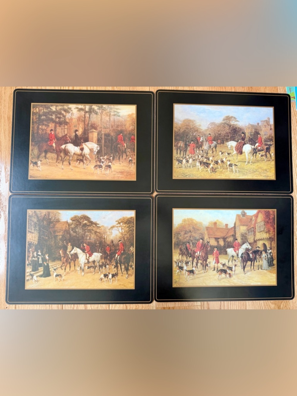 Vintage Pimpernel “Tally Ho” English Hunting Placemats (4) Cork Backed England
